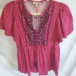 Knox Rose Pink Boho Embroidered Top - Small